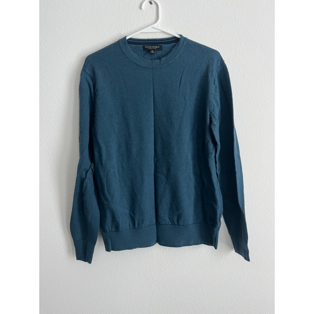 Banana Republic Sweater Mens Medium Blue Tight Knit Ribbed Standard Fit Winter
